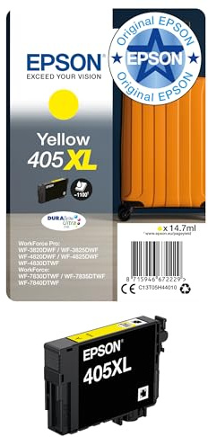 Epson 405XL Yellow Suitcase High Yield Genuine, DURABrite Ultra Ink