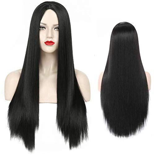Sawekin 29.5 75cm Long Black Wigs for Women Long Straight Synthetic Black Wigs for Party Cosplay Halloween Anime((B-Black)