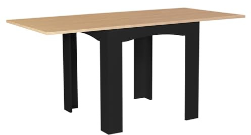 IDMarket - Mesa de comedor extensible rectangular Dona 6-8 personas, color negro, bandeja de haya, 80-160 cm