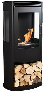 GLOW FIRE Ethanol Kaminofen GÖTEBORG (freistehender Standkamin) - Bioethanol Kamin für Innenräume, 6 Stunden Brenndauer und 2 kW Heizleistung, 55x30x97,8 cm – Schwarz