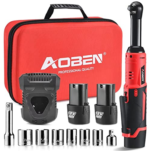 AOBEN 3/8 40 Ft-lbs Cordless Electric Ratchet Wrench Kit with Variable Speed, Lithium Batteries
