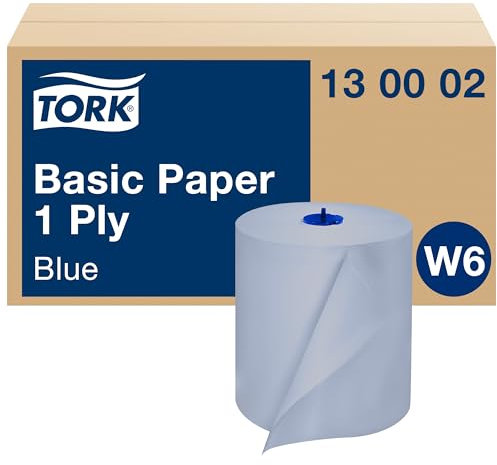 Tork Papel Básico 1 Capa Azul W6, Rollo de papel de secado en toalla, 6 × 250 m, 130002