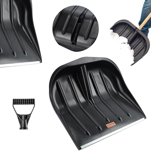KADAX Schneeschieber, 46 x 39,5 cm, Schneeschaufel ohne Stiel, Schneeräumer mit Kante aus Zinkblech, Kunststoffschneeschaufel, Schneeschippe (1, Schwarz)