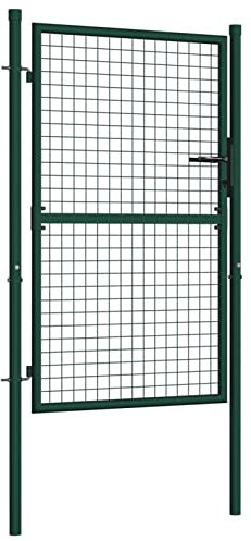 Homgoday Cancello per Recinzione in Acciaio 100x125 cm Verde, Cancello per Giardino da Esterno con Serratura, Porta Pratica Pedonale Barriera per Cortile Cancelletto da Giardino