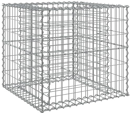vidaXL Gabion Basket Silver 70x70x65 cm - Galvanised Iron Construct, Strengthened Hooks, Easy Assembly, Versatile Outdoor Placement