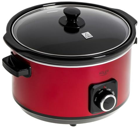 Adler - Olla de cocción Lenta - Olla de cocción Lenta - Olla de cerámica extraíble - 5,8 L - Asas Resistentes al Calor - Tapa de Cristal - 3 Niveles de cocción - Apto para lavavajillas - Carcasa de