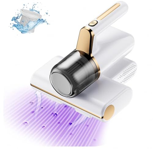BesBet Aspirateur Matelas Anti Acariens, éLimine 99,9% des BactéRies, AllergèNes, Acariens Aspirateurs à Main avec LumièRe UV Et Vibration Anti Acariens Literie pour Le Nettoyage,White