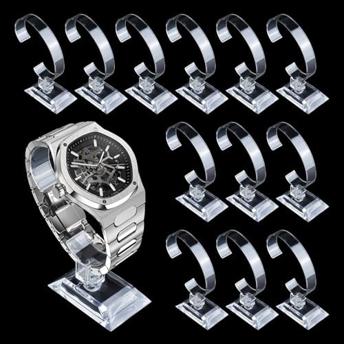 12PCS Watch Stands Acrylic Watch Holder Transparent Watches Holder Watches Display Stand Holder Bracelet Stand C-Shaped Watch Stand for Watch Bracelet Watch Display