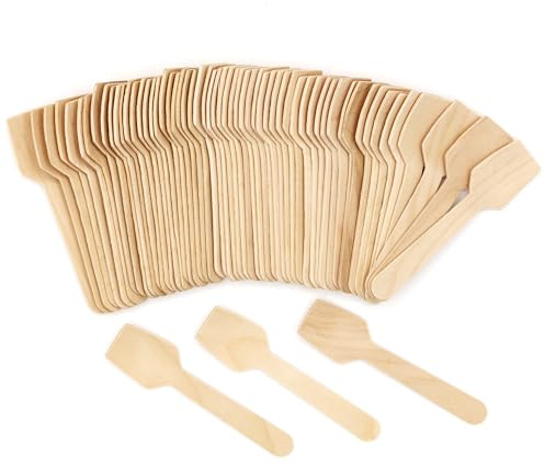 TANGTEA 200 Pcs Wooden Ice Cream Spoons - 3.8 Inch Disposable Natural Birchwood Mini Wooden Spoons for Hot or Cold Tasting, Desserts, and Sampling, Idea for Baby Shower, Party Supplies