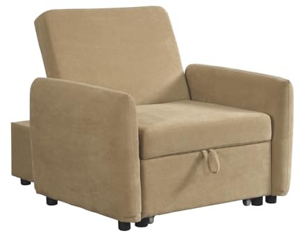 Brigros WeHome - Poltrona Letto Con Braccioli In Tessuto Con Piedini Neri, Poltrona Relax Trasformabile In Chaise Longue E In Letto Singolo, Pouf Poltrona Per Camera Da Letto E B&B (Tessuto, Taupe)