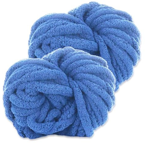 bechoanigel 2 Stück Dicke Wolle Garn 500g, Armstricken Wolle Dickes Garn, XXL Weiches Chunky Wolle, Super Weich Chenille Wolle zum Häkeln für Decken, Schals, Mützen, Haustier Nest (Dunkelblau)