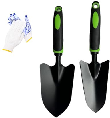 2 palas de jardín con guantes (32,5 cm x 8 cm), (31,5 cm x 6 cm). Pala para plantas, palas de mano, paleta de césped, pala de playa, juego de pala de jardín pequeño