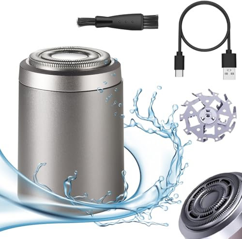Rasierer Herren Elektrisch, 2024 Neu Tragbarer Elektrischer Mini Rasierer Herren, Elektrorasierer Herren 2 in 1 Wasserdicht Kabellos Rotationsrasierer für Gesicht Nass und Trockenrasierer (Silbrig)