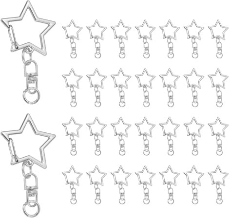 QUARKZMAN 60Pz Portachiavi a Stella, 50 x 25mm Moschettone a Stella in Lega di Zinco con Gancio Girevole per Creazioni Fai da Te e Pendenti per Borse, Argento