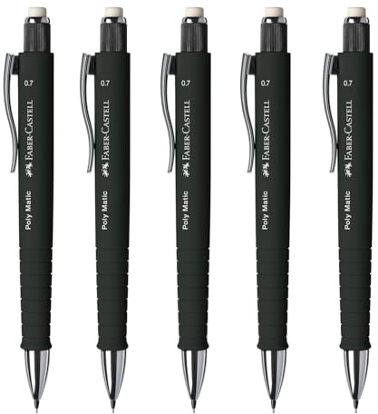 Faber-Castell 205260 - Druckbleistft Poly Matic schwarz, 5 Bleistifte, 0,7 mm, Härtegrad B