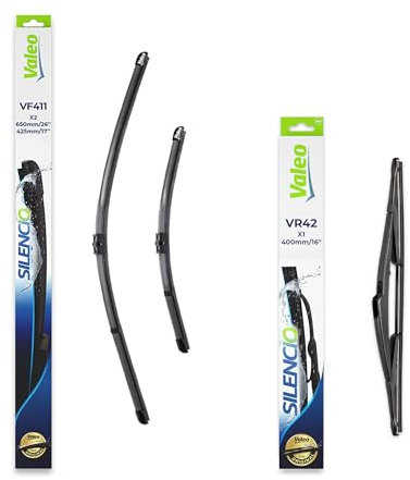 VALEO Silencio - Kit Complet Essuie-glaces Avant + Essuie-glace Arrière - Compatibles avec la PEUGEOT 207 (04/2006-03/2012) / 207+ (09/2012-08/2014) - VF411 (650mm/425mm) + VR42 (400mm)