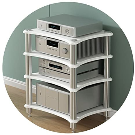AV-hylla modern 4 nivåer HiFi-ställ TV-stativ med högtalare förstärkarskåp vit 60 x 48 x 85 cm