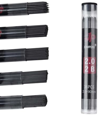 JOMPENS Raderbar mekanisk blyertsstift 90 mm stor kapacitet reservbly, 0,5/0,7/0,9/1,3/2,0 mm svart 2B grafitkärna, lätt att bära, lämplig för att skissa kontorsskrivande brevpapper (2,0 mm)