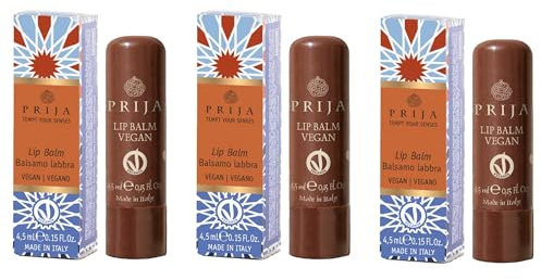 Prija Bálsamo Labial Vegano con Aceite de Jojoba, Manteca de Karité y Cera de Girasol, Cuida Tus Labios de Forma Natural, Bálsamo Labial Hidratante en Barra 3 x 4.5ml