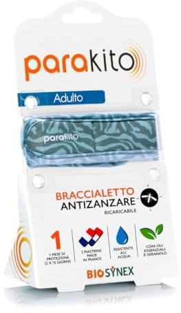 PARAKITO - Braccialetto Antizanzare - 2 Ricariche Incluse - 1 Mese Di Protezione - Senza DEET - Modello Mimetico Giungla - Taglia Adulta