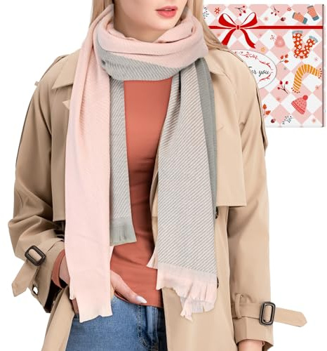 ouhos Womens Ladies Mens Cashmere Scarf Red Black Pink Grey Winter Warm Tartan Wool Christmas Scarf Gift in Box for Women Men uk