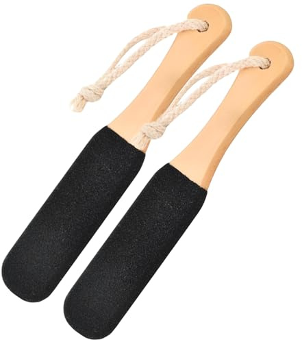 Lot de 2 pierres ponces pour pieds durs - Pierre noire professionnelle avec poignée en bois - Lime ergonomique et brosse à pieds pour enlever les cors, talons fissurés, callosités mortes