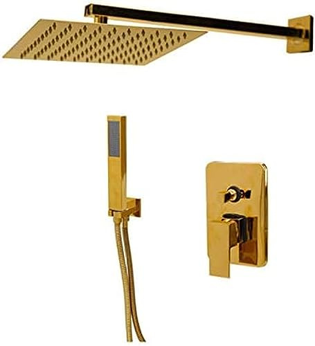 SnamicE Miscelatore per Vasca da Bagno con soffione a Pioggia, in Ottone Massiccio Placcato Oro da 8 Pollici, Altezza del Set Doccia da Parete e soffitto,