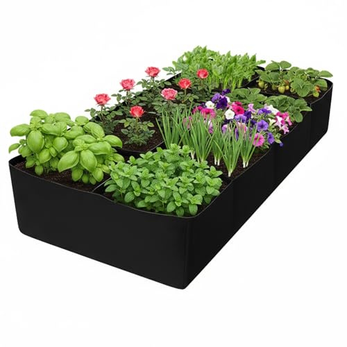 Ziyonix 8 Grilles Sacs de Culture pour Plantes, 180CM x 90CM x 30CM Jardinière Surélevée en Tissu Non Tissés Respirants Conteneurs de Jardin Épais avec Poignée pour Fleurs Légumes Fruits