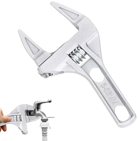 Ezranova Clé à molette réglable, mâchoire large avec poignée courte, ultra fine, pour robinet de plomberie, lavabo, salle de bain