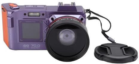 Tosuny 4K 70MP Digital Camera, WiFi DSLR Camera with Double Screen, 50X Digital Zoom, Auto Focus, F1.8 Aperture, Flash, Hot Shoe Interface, for Photography, Travel (Violet)