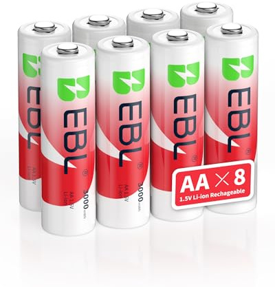 EBL Rechargeable AA Lithium Batteries 8Pack, 1.5V 3000mWh for Blink Camera