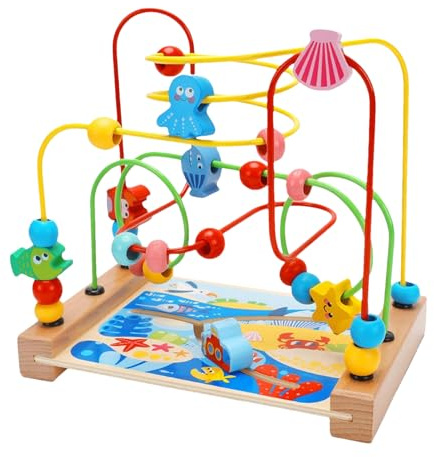 Nexusectar Laberinto De Cuentas - Posavasos para Niños Pequeños De 22 Cm, con Pista De Rodillos De Madera, Mesa De Actividades Colorida, Corredores De Cuentas Interactivos, Mesa De Juegos |