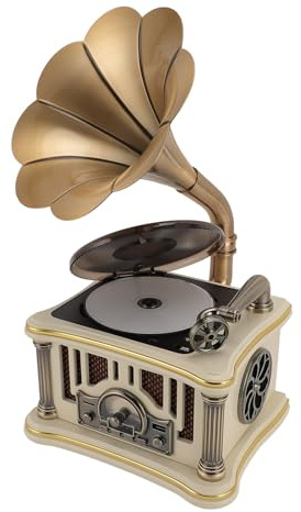 Lazmin112 Altavoz Gramófono Vintage, Diseño Inspirado en Tocadiscos Retro Portátil con Altavoces HiFi Dobles y Radio FM, 5.0, Control Remoto, para Escuchar Música (White)