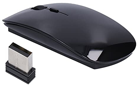 HUSHUI Trådlös Mus Smal Design Ergonomisk Sladdlös Mus för Bärbar Kontorsdator med USB-mottagare (Svart)