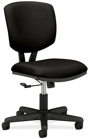 HON Volt Armless Office Chairs with Wheels, Ergonomic Adjustable Center-Tilt Recline, Fabric Back and Seat, Swivel Desk Chair, Black