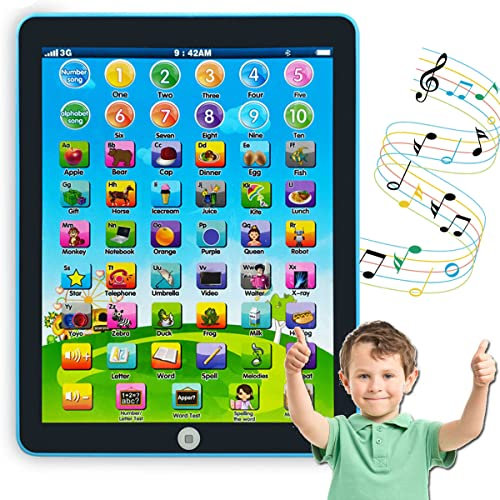GAGINAN Kinder Lernpad/Tablet Interactive Kleinkind Spielzeug mit Words Zahlen Alphabete Songs Englisch Elektronisches Lernspielzeug für Jungen und Mädchen im Vorschulalter 3-8 Jahre (Blau)