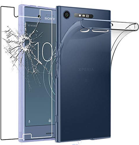 ebestStar - Hülle für Sony Xperia XZ1 XZ1/Dual F8342, Silikon Handyhülle Cover, Klar TPU Schutzhülle, Slim Handy Case, Transparent + Panzer Schutz Glas