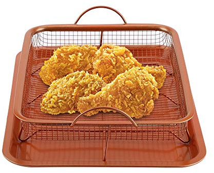 D.I.L Copper Crisper, 2 Piece Set Non-Stick Oven Mesh Chips Baking Tray with Crisping Basket