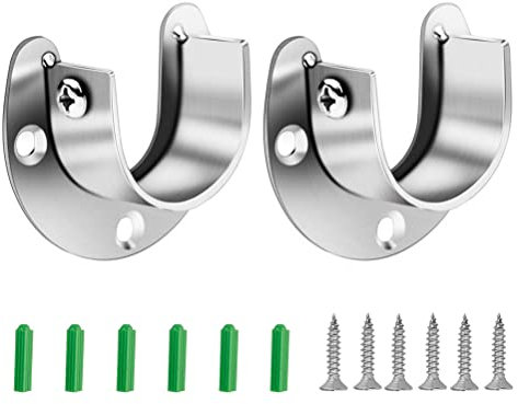 2 Pack Flange Rod Holder, Closet Rod Bracket End Supports Sockets Stainless Steel Pole Sockets for Wardrobe Shower Curtain (28mm/1.1 inch)