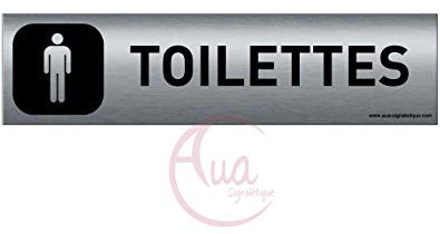 AUA SIGNALETIQUE - Plaque Aluminium brossé imprimé AluSign DARK - 200x50 mm - Double Face adhésif au dos (Toilettes Homme)