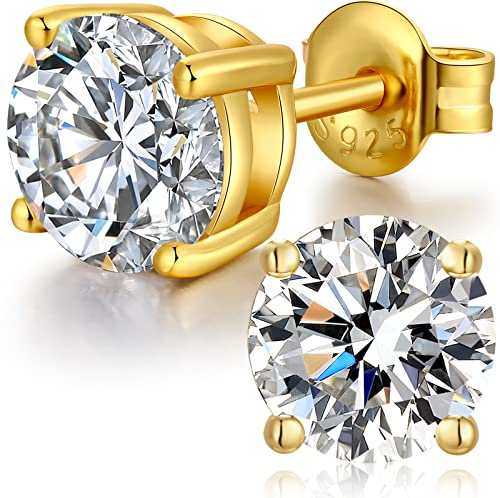 Oro Placcata Orecchini 925 Argento Sterlina Zirconi Simulato Diamante Brillanti per Donna Uomo 6mm