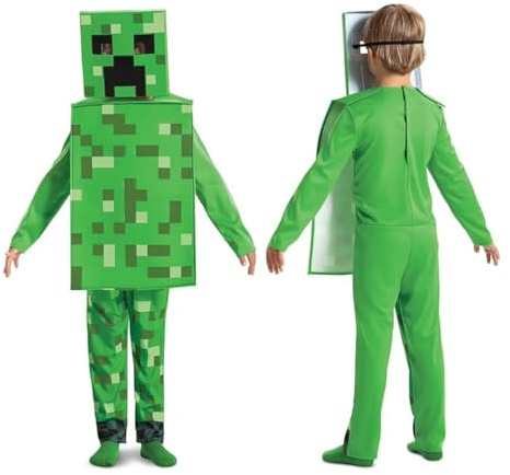 Disguise Minecraft Creeper Costume for Kids, Official Minecraft Licensed Product, Pixel Detailing, Includes Creeper Block Body and Creeper Headpiece, 7-8 years