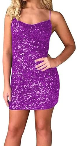 KURFACE Paillettes Bodycon Homecoming Vestito Spaghetti Cinghie Sexy Backless Cocktail Party Abiti per Juniors, Fucsia, 50