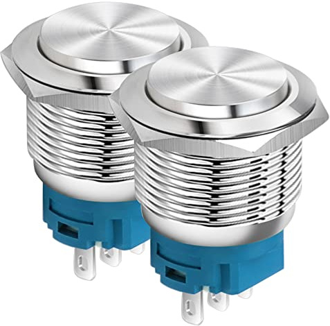 Gebildet 22mm Testa Alta SPDT Interruttore a Scatto Impermeabile, Interruttore a Pulsante in Metallo in Acciaio Inossidabile, Terminali a Saldare DC 6V/12V/36V/48VAC 110V/230V 2A 1NO+1NC