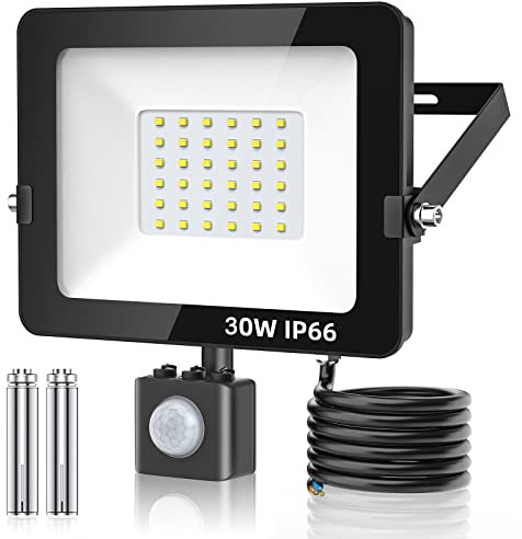Totofac Motion Sensor Outdoor Security Light, 30W LED Floodlights with PIR Sensor, IP66 Waterproof Motion Sensor Outdoor Wall Light for Garden, Backyard, Garage, Doorways,6000K Daylight White