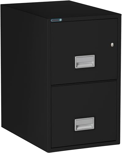 PHOENIX SAFE 25 inch 2-Drawer Vertical Fireproof File Cabinet – Letter Size Filing – Key Lock – Water Resistant Seal – Fire and Impact Rated – Black Finish – Model LTR2W25B
