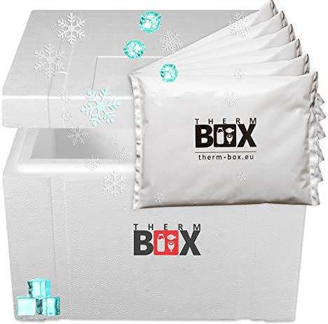 THERM-BOX Styroporbox 53W mit 6X Kühlakku für Kühlbox 53,2L Innen 47x38x29cm Transportbox Thermbehälter Wiederverwendbar