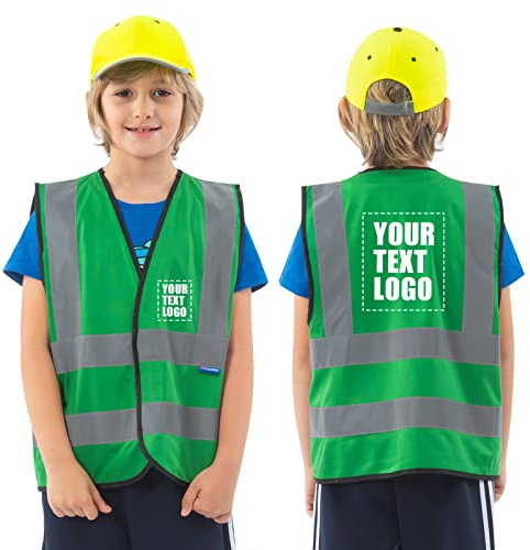 AYKRM gilet Vert enfant 2-5 ans personnalisable LOGO Gilet de sécurité pour enfants réfléchissant haute visibilité personnalisé