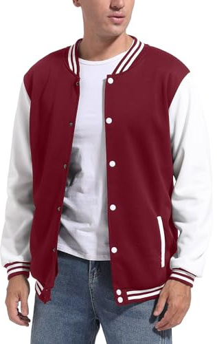DHSPKN Men's Varsity Baseball Jackets Causal Slim Fit Varsity Letterman Jacket Boys Bomber Jackets,Red,L