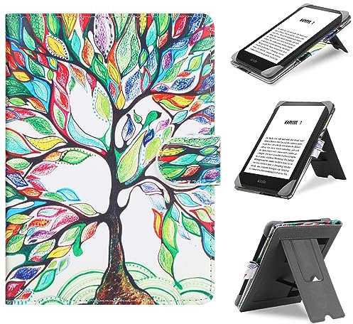 HoYiXi Universal Hülle Kompatibel mit 6-6.8 Kobo/Pocketbook/Tolino/Sony E-Book eReader Kindle Paperwhite/6 Neue Kindle 2022 & 2019/Kobo Clara HD/Kobo Clara 2E Leder Stand Schutzhülle, Baum